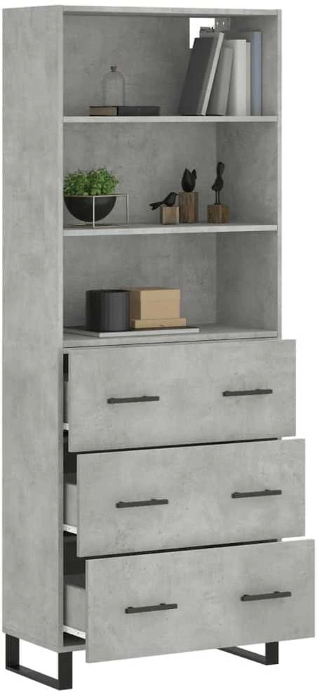 Komoda, betono pilkos spalvos, 69,5x34x180cm, apdirbta mediena
