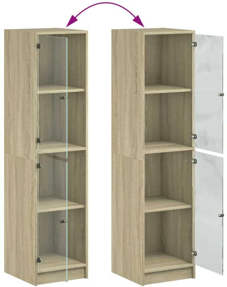Komoda su stiklinėmis durelėmis, ąžuolo spalvos, 35x37x142cm