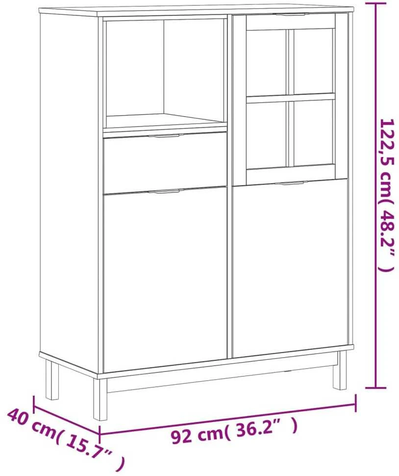 Komoda su stiklinėmis durelėmis FLAM, 92x40x122,5cm, pušis