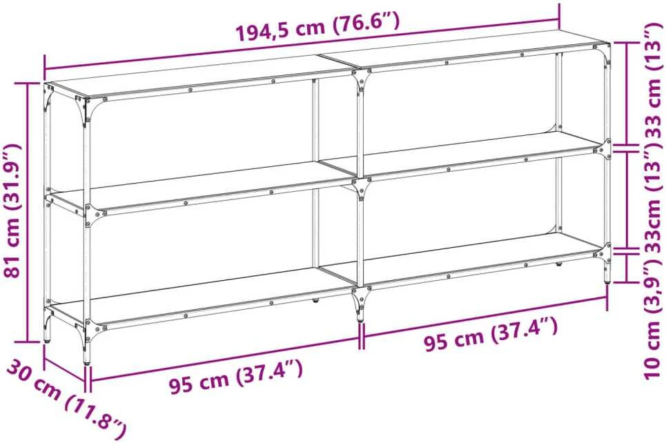 Konsolinis staliukas, 194,5x30x81cm, plienas