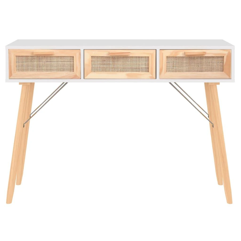 Konsolinis staliukas, baltas, 105x30x75cm, pušis ir ratanas