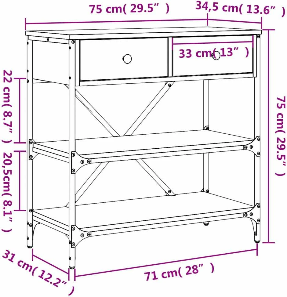 Konsolinis staliukas, juodas, 75x34,5x75cm, apdirbta mediena