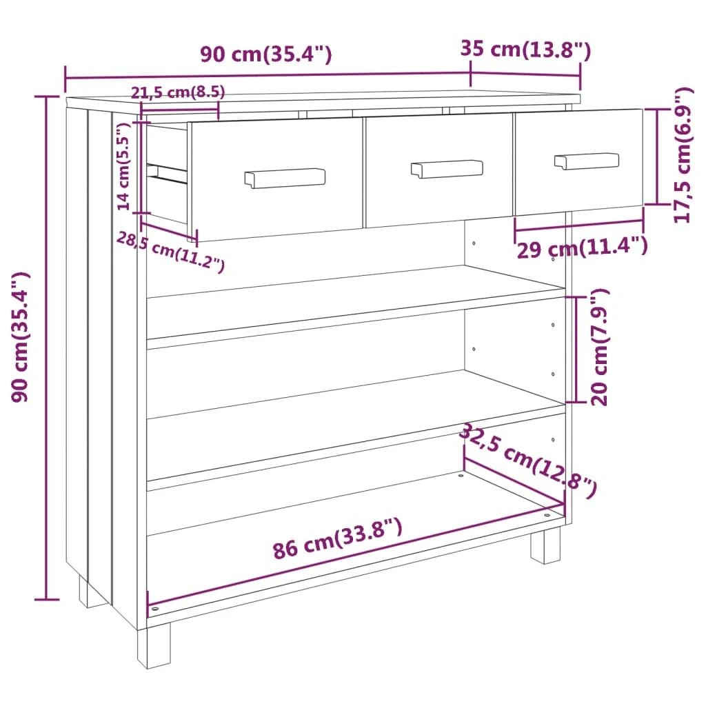 Konsolinis staliukas HAMAR, medaus rudas, 90x35x90cm, pušis