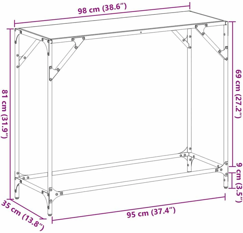Konsolinis staliukas su juodu stalviršiu, 98x35x81cm, plienas