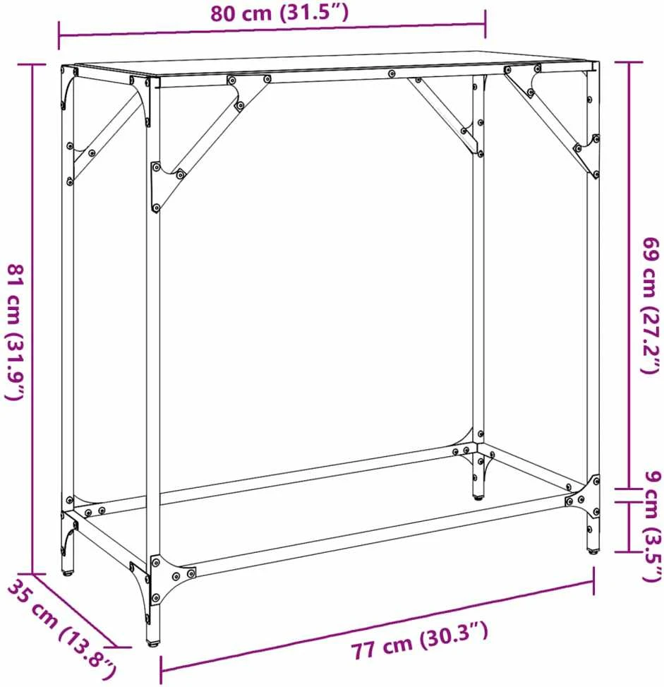 Konsolinis staliukas su juodu stalviršiu, 80x35x81cm, plienas