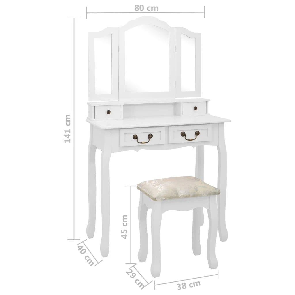 Kosmetinio staliuko rinkinys, baltas, 80x69x141cm, mediena