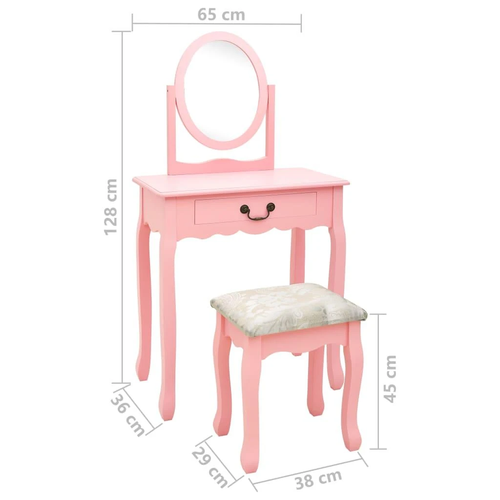 Kosmetinis staliukas, rožinis, 65x36x128cm, paulovnija ir MDF