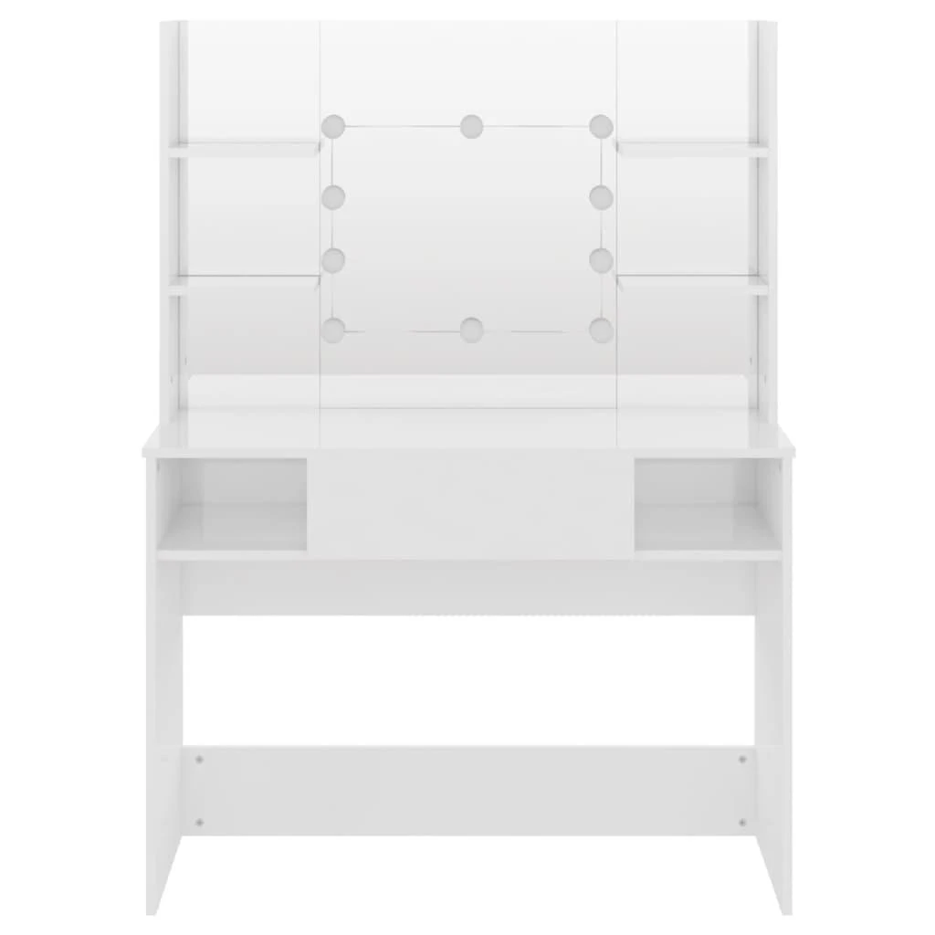 Kosmetinis staliukas su LED, blizgus baltas, 100x40x135cm, MDF