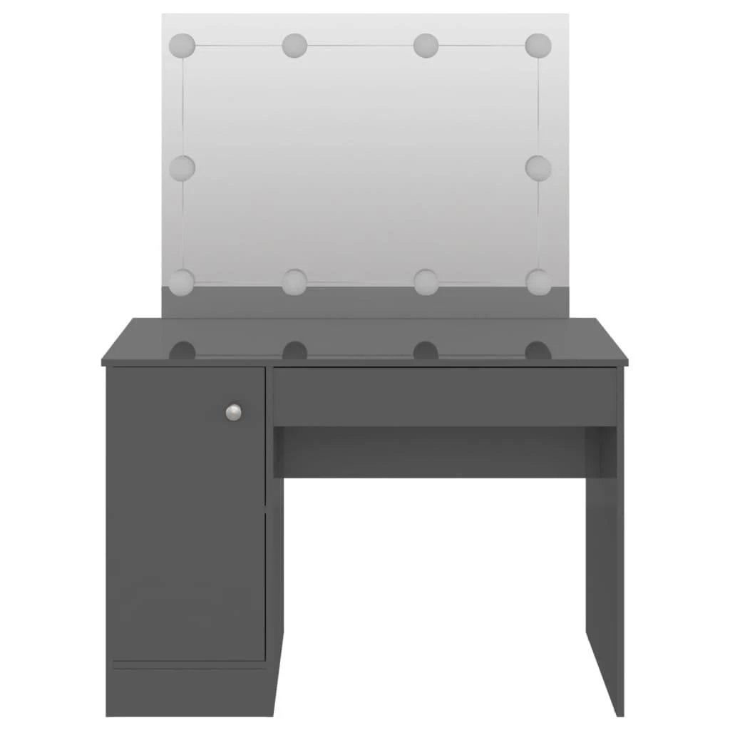 Kosmetinis staliukas su LED, blizgus pilkas, 110x55x145cm, MDF