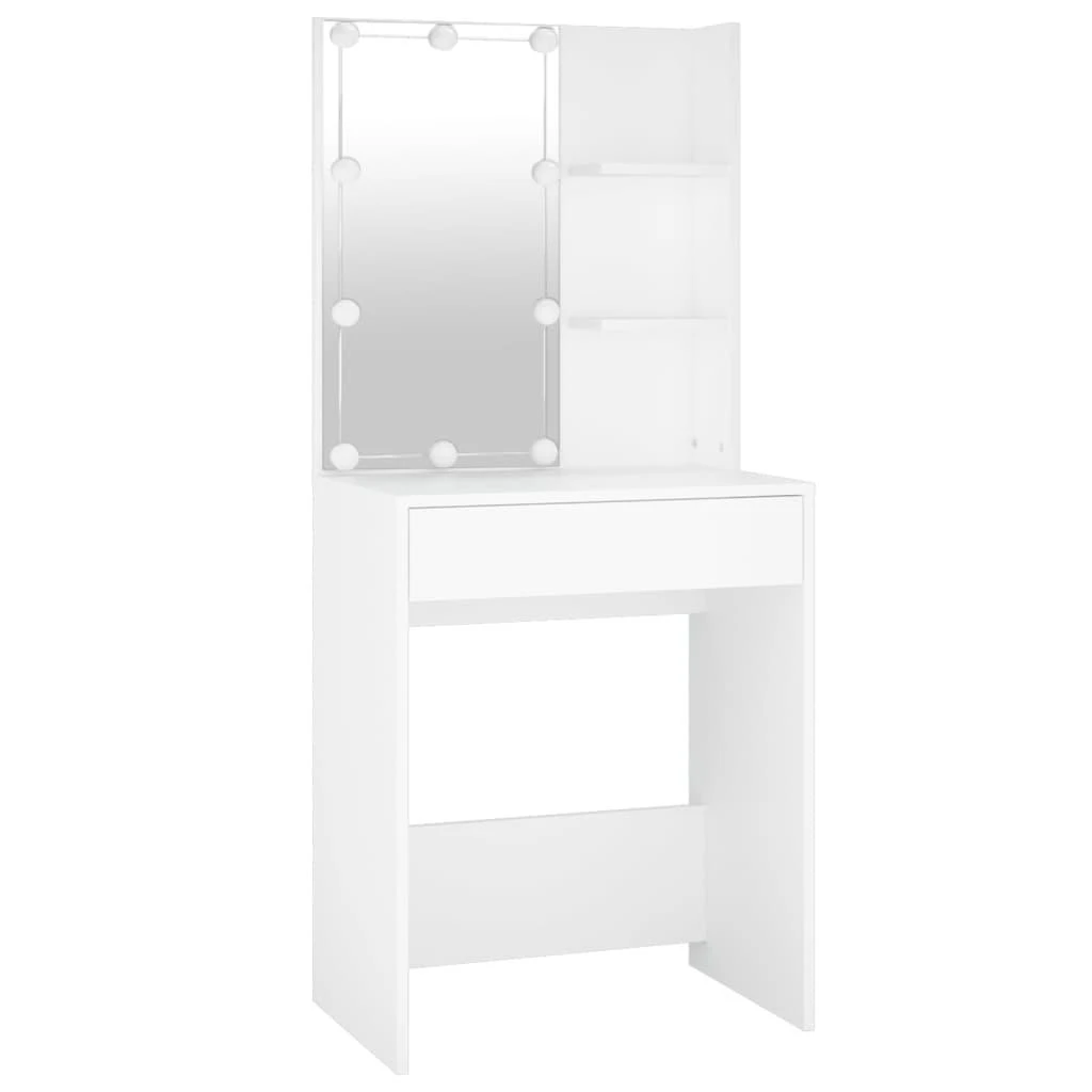 Kosmetinis staliukas su LED ir 2 spintelėmis, baltas, mediena