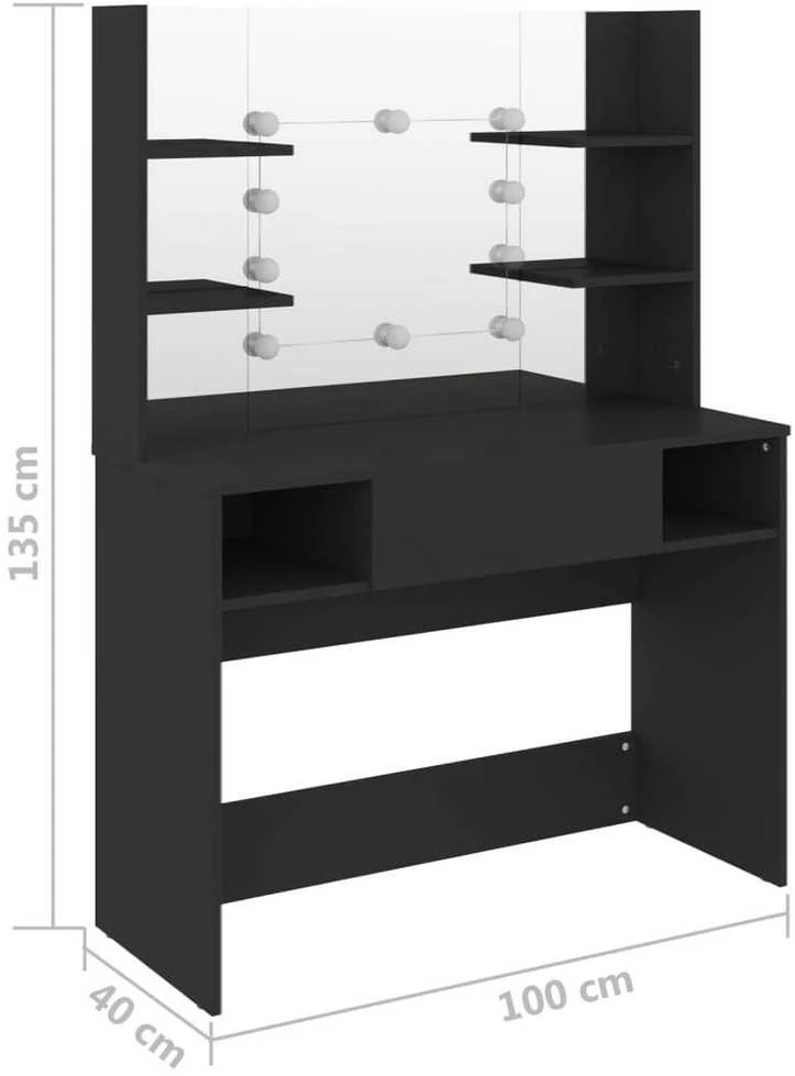 Kosmetinis staliukas su LED, juodas, 100x40x135cm, MDF
