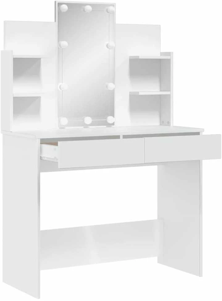 Kosmetinis staliukas su LED lemputėmis, baltas, 96x40x142cm