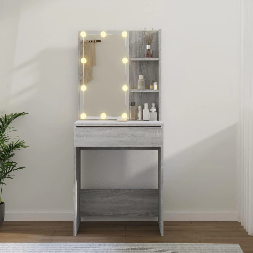 Kosmetinis staliukas su LED, pilkas ąžuolo, 60x40x140cm