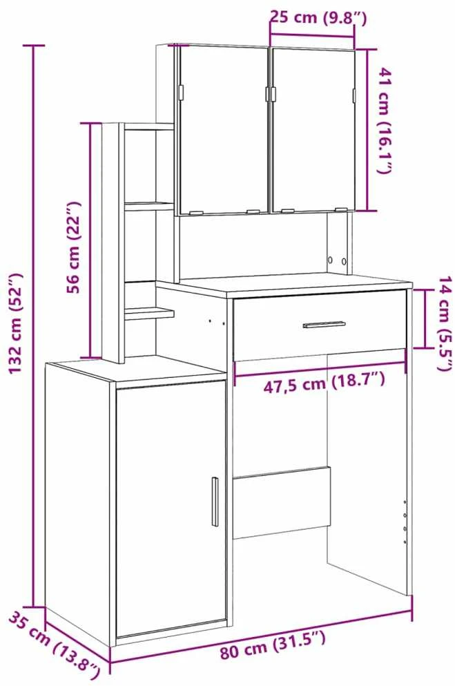 Kosmetinis staliukas su spintele, baltos spalvos, 80x35x132cm