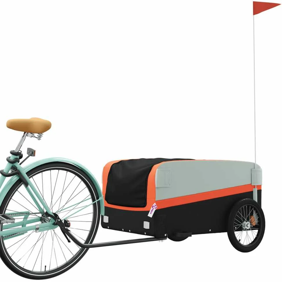 Krovininė dviračio priekaba, juoda ir oranžinė, 45kg, geležis
