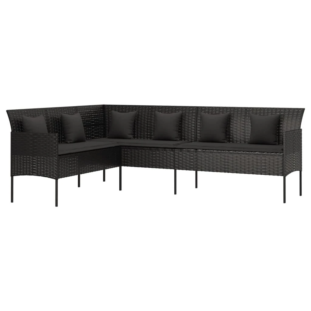 L formos sodo sofa su pagalvėlėmis, juodos spalvos, poliratanas