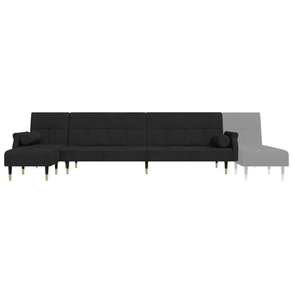 L formos sofa-lova, juodos spalvos, 271x140x70cm, aksomas