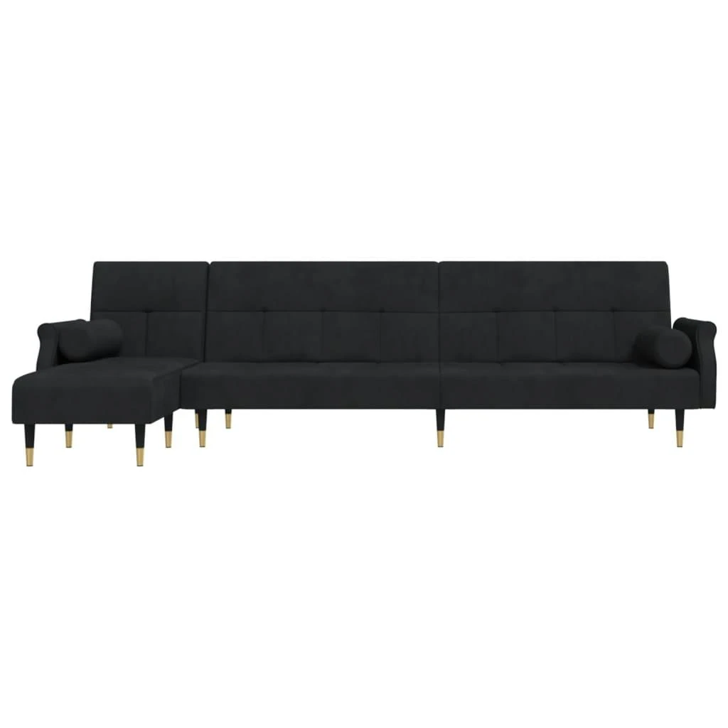 L formos sofa-lova, juodos spalvos, 271x140x70cm, aksomas