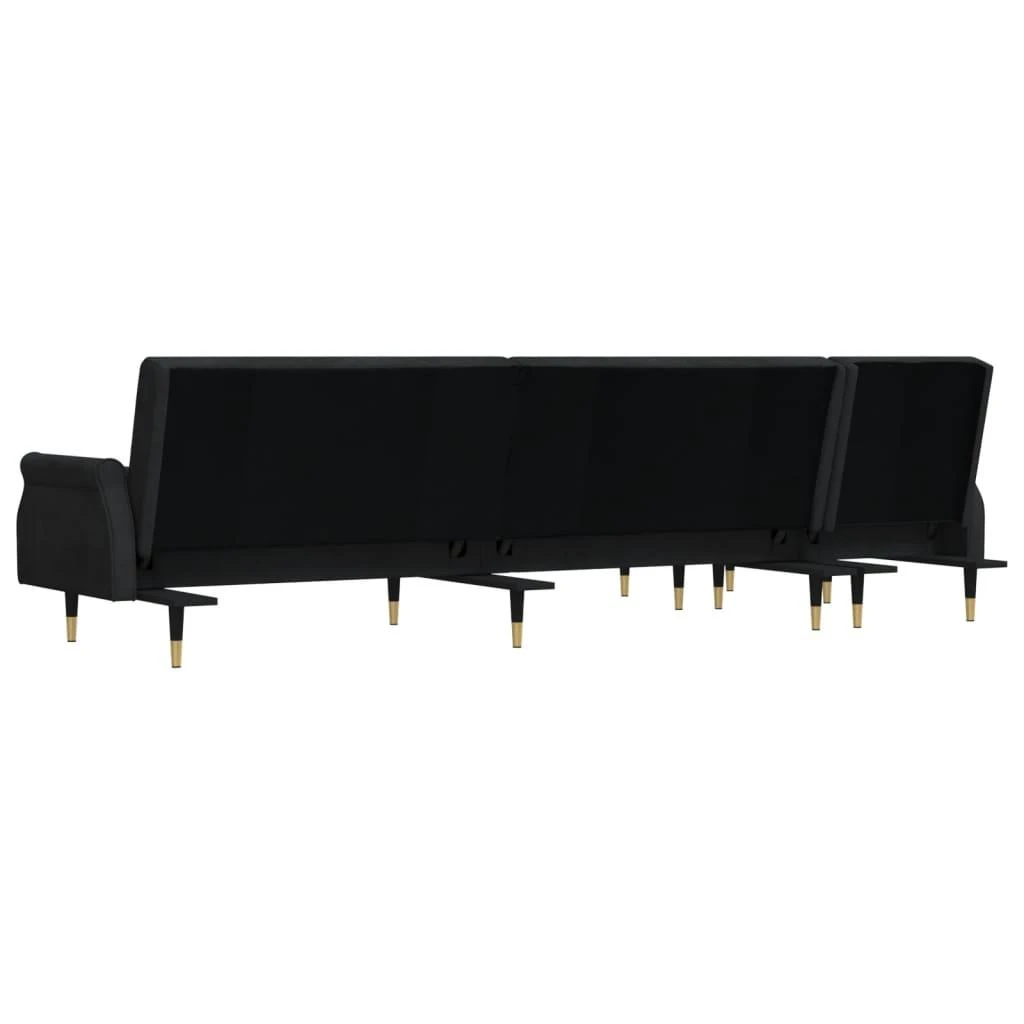 L formos sofa-lova, juodos spalvos, 271x140x70cm, aksomas