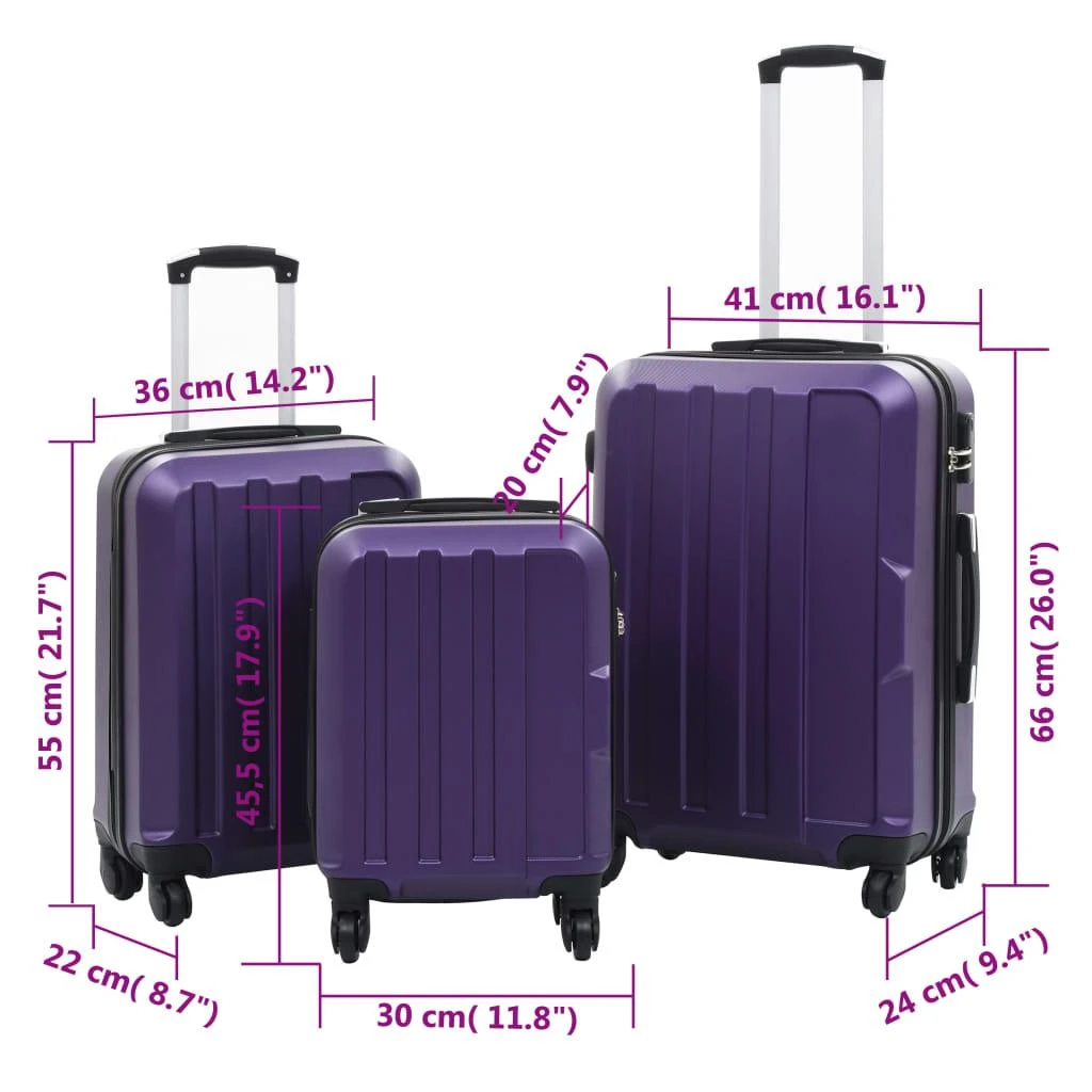 Kelioninis Lagaminų su ratukais rinkinys, 3 vnt., violetinis, ABS
