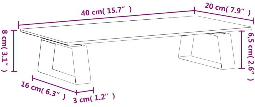 Laikiklis Monitoriaus stovas, baltas, 40x20x8cm, stiklas ir metalas