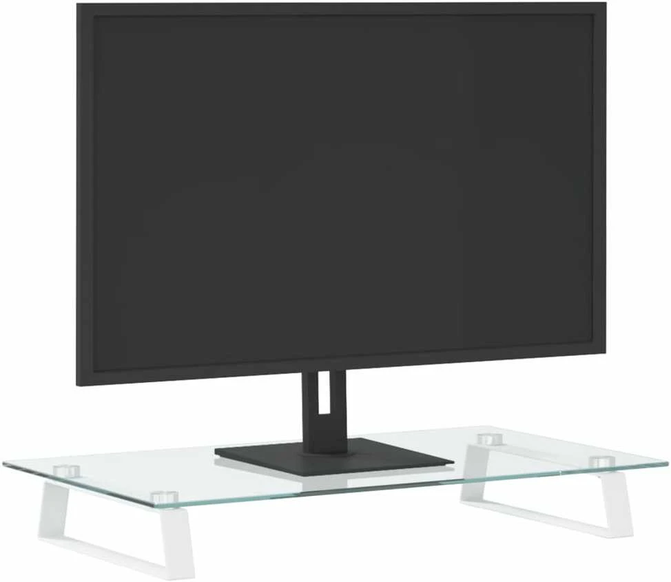 Laikiklis Monitoriaus stovas, baltas, 60x35x8 cm, stiklas ir metalas