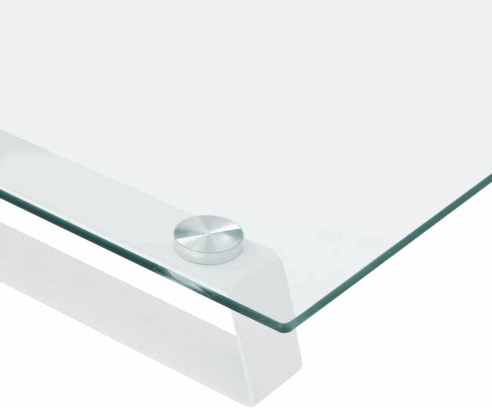 Laikiklis Monitoriaus stovas, baltas, 80x20x8cm, stiklas ir metalas