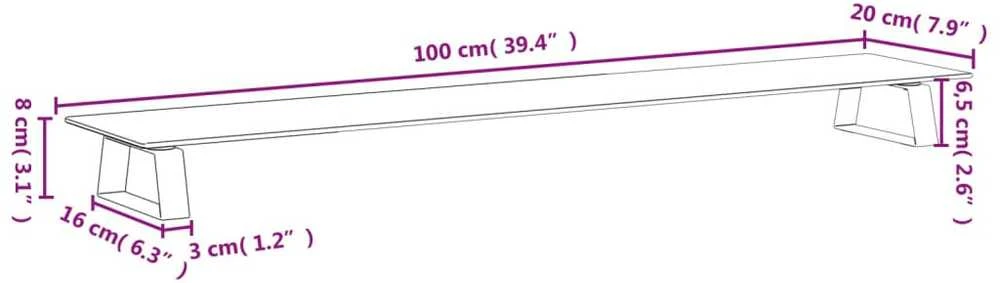 Laikiklis Monitoriaus stovas, juodas, 100x20x8cm, stiklas ir metalas