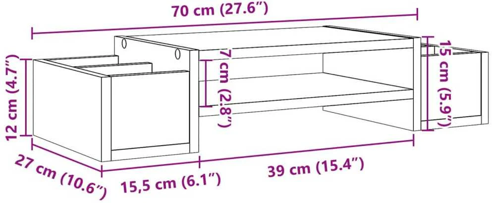 Laikiklis Monitoriaus stovas su lentyna, betono, 70x27x15cm, mediena