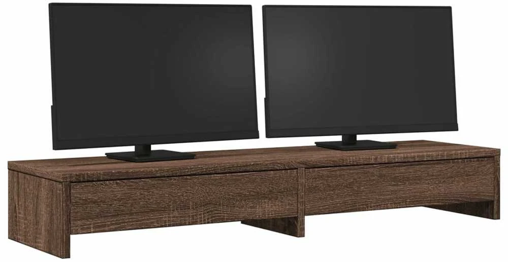 Laikiklis Monitoriaus stovas su stalčiais, rudas, 100x27x15cm, mediena