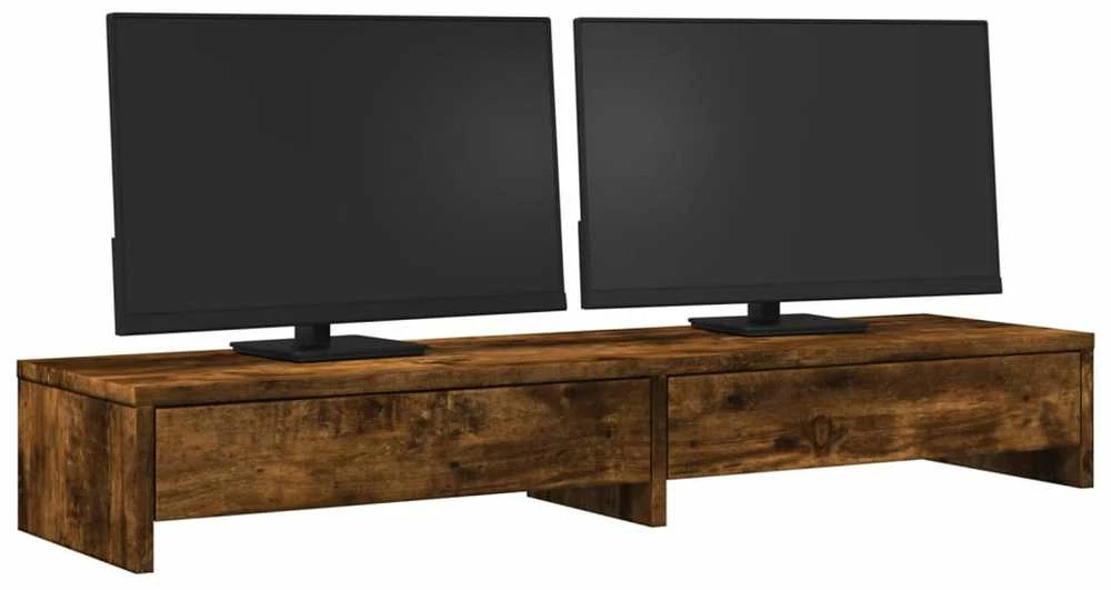 Laikiklis Monitoriaus stovas su stalčiais, dūminis, 100x27x15cm, mediena