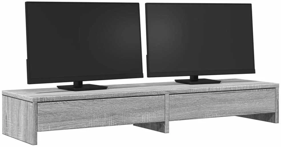 Laikiklis Monitoriaus stovas su stalčiais, pilkas, 100x27x15cm, mediena