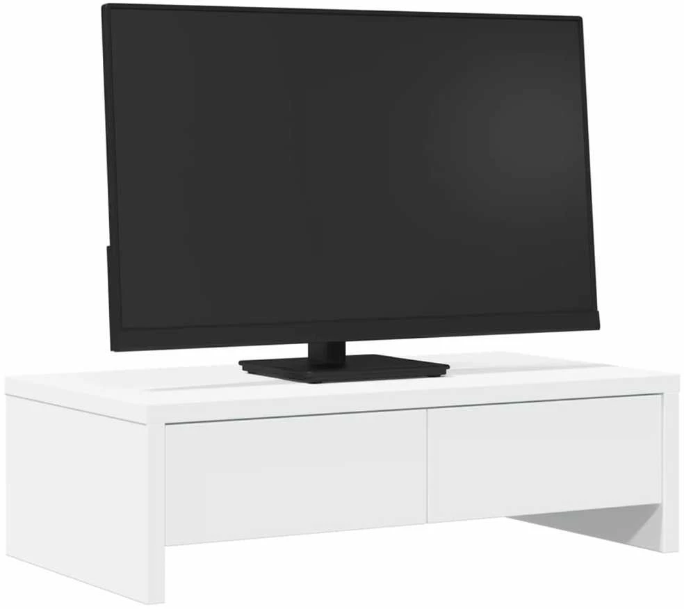 Laikiklis Monitoriaus stovas su stalčiais, baltas, 50x27x15cm, mediena