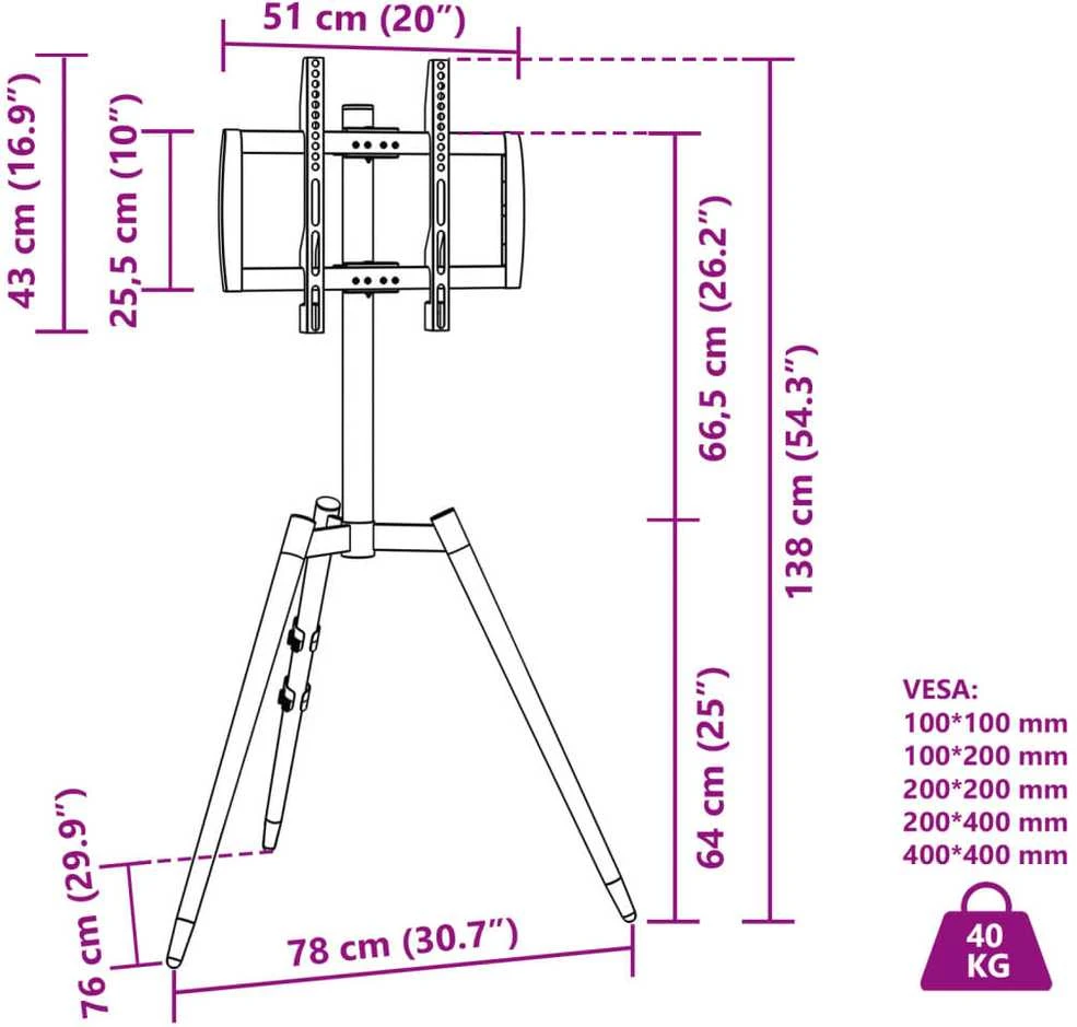 Laikiklis TV trikojis stovas 37-65 colių ekranui, 400x400mm, 40 kg