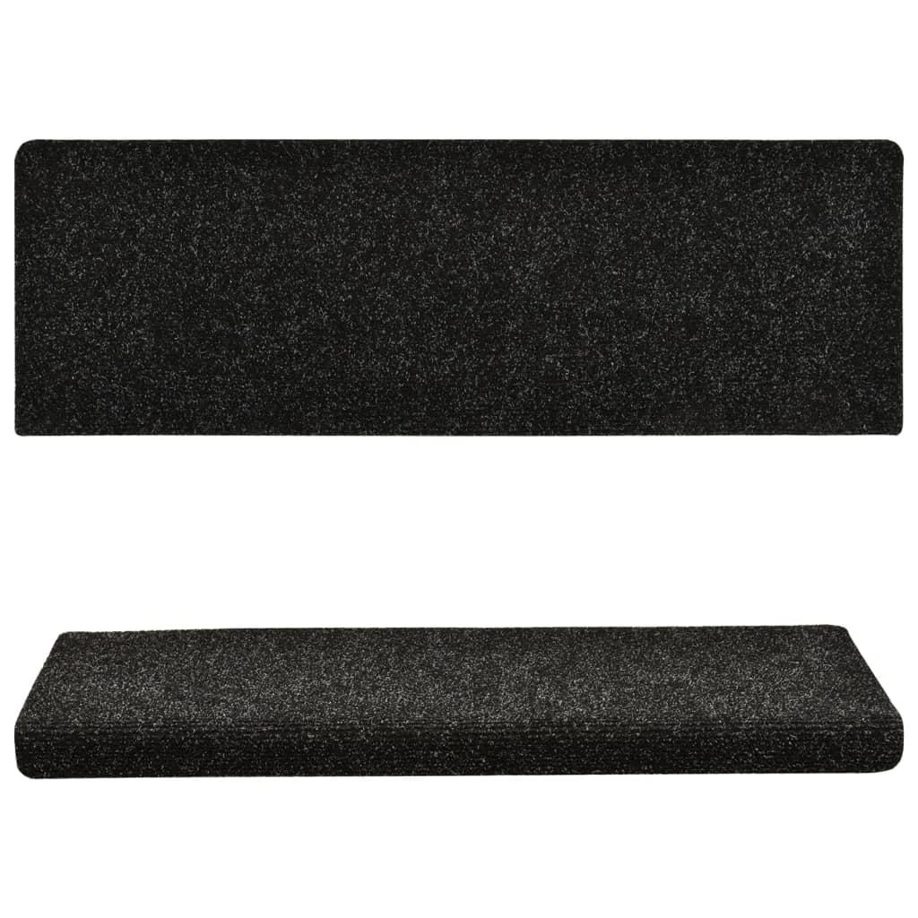 Laiptų kilimėliai, 10vnt., juodi 65x21x4cm, perforuoti adatomis