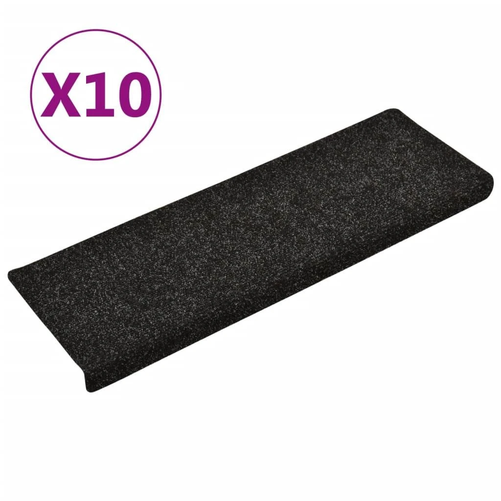 Laiptų kilimėliai, 10vnt., juodi 65x21x4cm, perforuoti adatomis