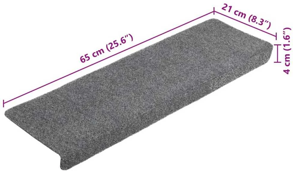 Laiptų kilimėliai, 10vnt., pilki 65x21x4cm, perforuoti adatomis