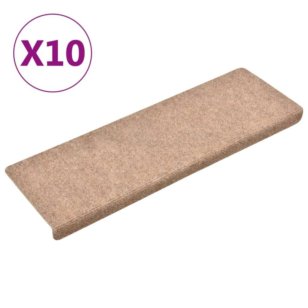 Laiptų kilimėliai, 10vnt., rudi, 65x21x4cm, perforuoti adatomis