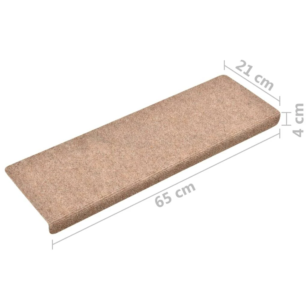 Laiptų kilimėliai, 10vnt., rudi, 65x21x4cm, perforuoti adatomis