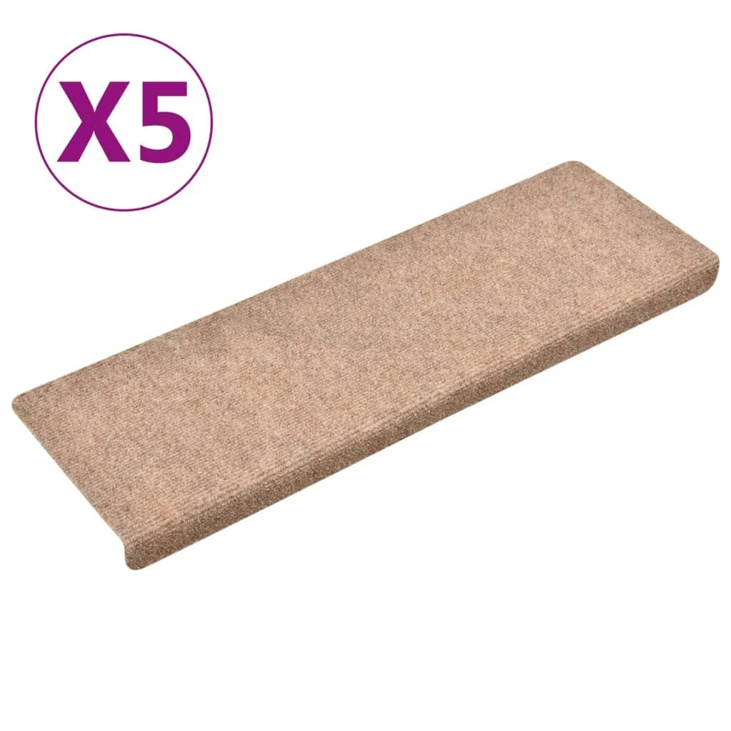 Laiptų kilimėliai, 5vnt., rudi, 65x21x4cm, perforuoti adatomis