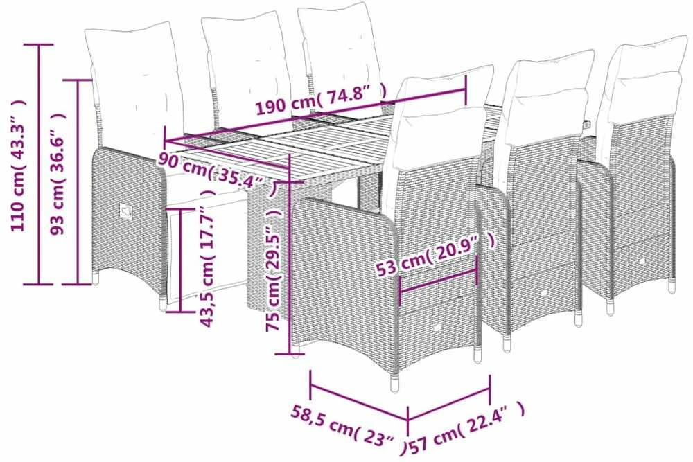 Bistro komplektas su pagalvėlėmis, 7 dalių, pilkas, poliratanas