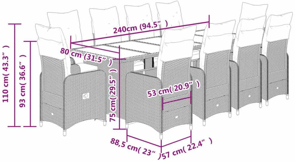 Bistro komplektas su pagalvėmis, 11 dalių, juodas, poliratanas