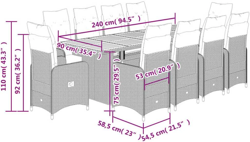 Bistro komplektas su pagalvėmis, 11 dalių, juodas, poliratanas