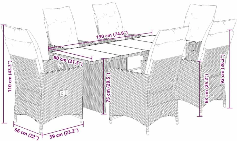Sofa Bistro komplektas su pagalvėlėmis, 7 dalių, rudas, poliratanas
