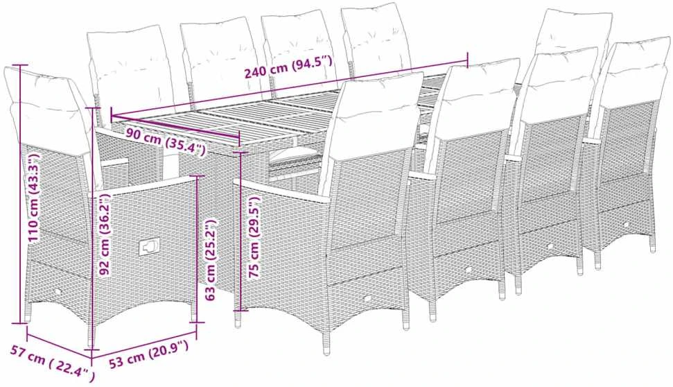 Lauko baldų komplektas Bistro komplektas su pagalvėmis, 11 dalių, juodas, poliratanas