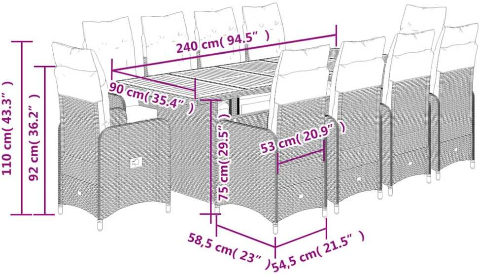 Bistro komplektas su pagalvėmis, 11 dalių, pilkas, poliratanas