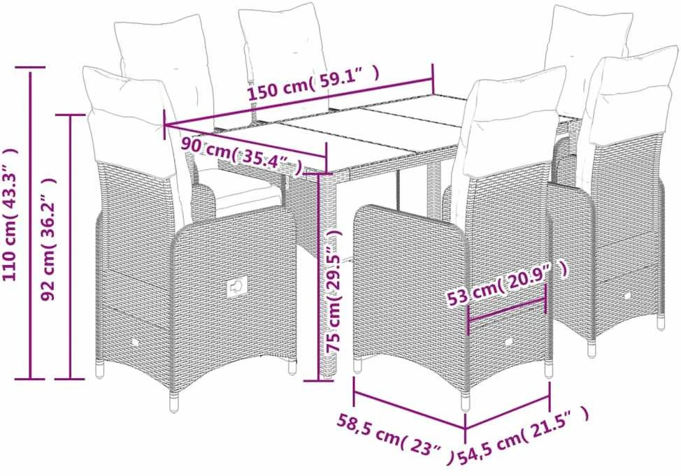 Bistro komplektas su pagalvėlėmis, 7 dalių, rudas, poliratanas