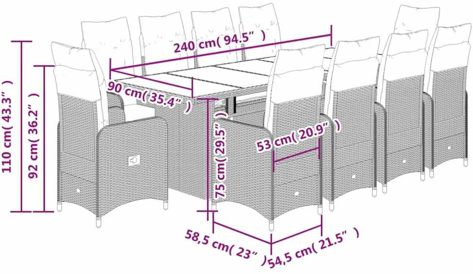 Lauko baldų komplektas Bistro komplektas su pagalvėmis, 11 dalių, juodas, poliratanas