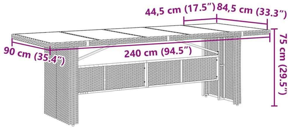 Lauko baldų komplektas Bistro komplektas su pagalvėlėmis, 9 dalių, rudas, poliratanas