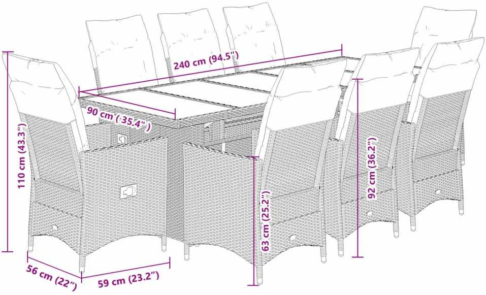 Lauko baldų komplektas Bistro komplektas su pagalvėlėmis, 9 dalių, smėlio, poliratanas